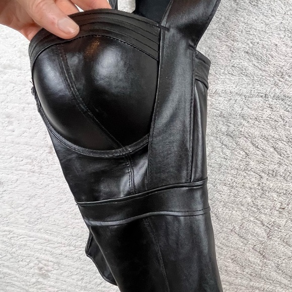 Black Faux Leather Bustier Large Coquette Goth Sexy - Picture 9 of 16